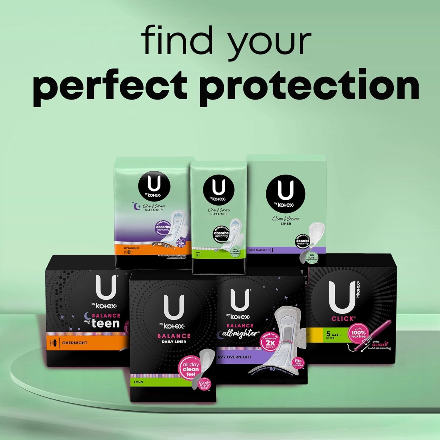 U by Kotex Clean & Secure Ultra Thin Overnight Pads with Wings, 168 Count (6 Packs of 28) (Packaging May Vary)