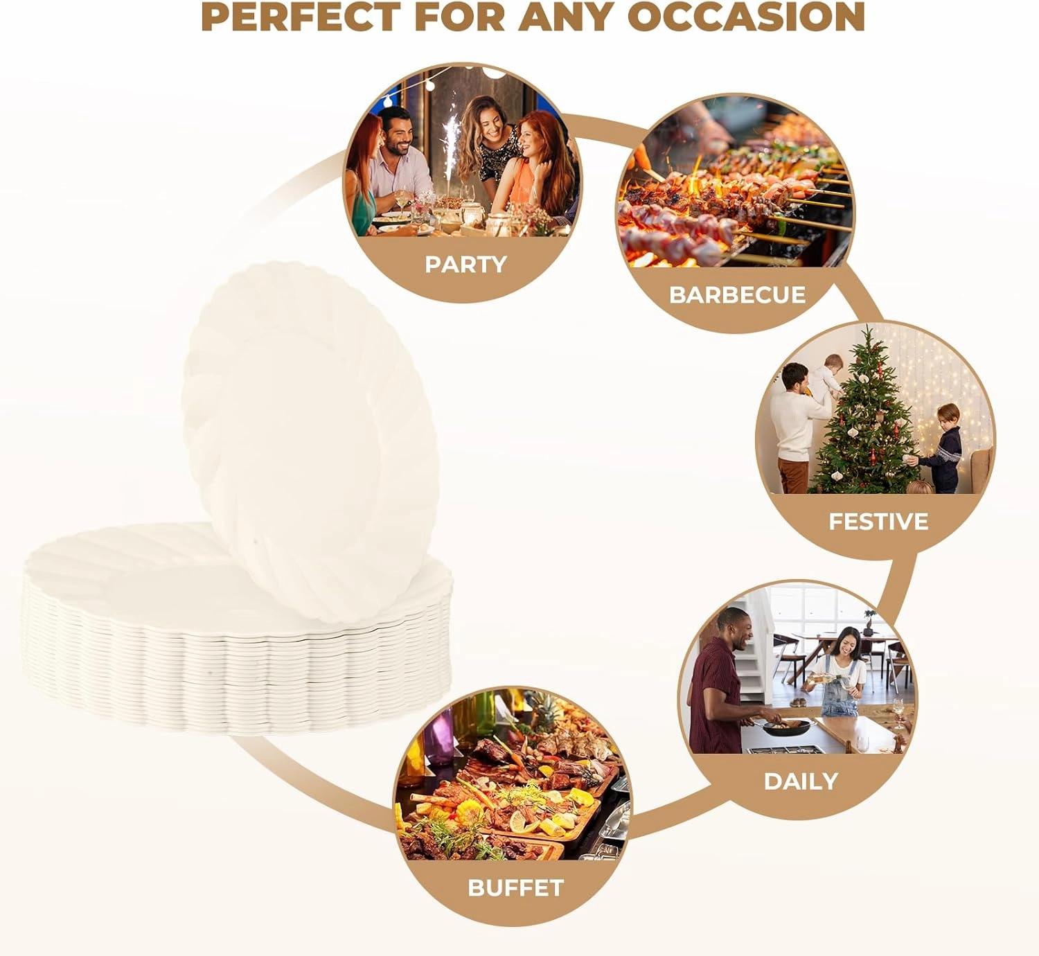 U-QE 25 Count Ivory Plastic Plates - 13.4 inch Oval Plates Disposable Plates Heavy Duty For Big Eaters, Ivory Disposable Platters Ideal for Party, BBQ, Picnic and Weddings