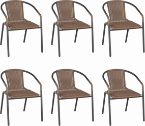 UDPATIO Rattan Outdoor Dining Chairs Set of 6, Wicker Stackable Patio Chairs with All Weather Curved Back & Metal Frame, for Indoor Deck, Brown