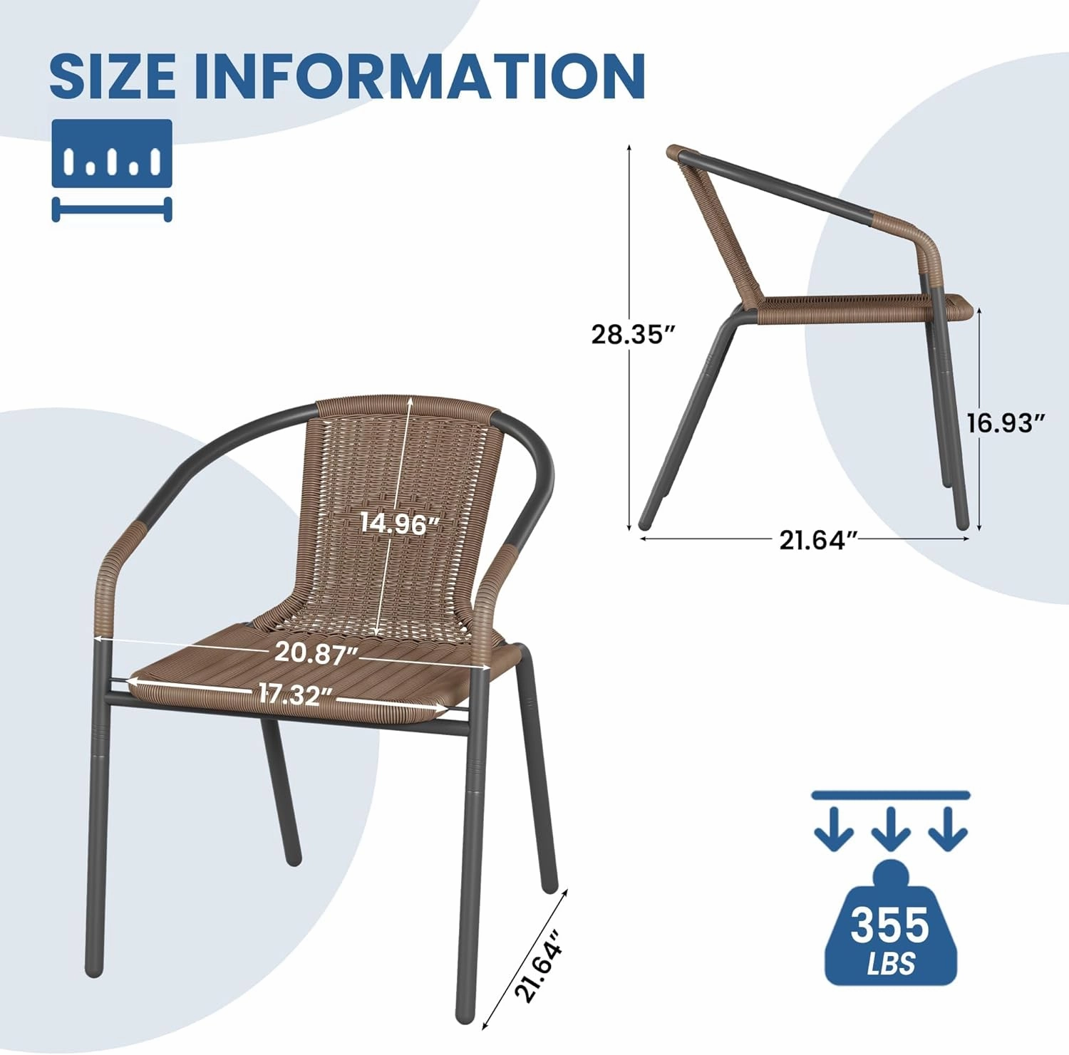 UDPATIO Rattan Outdoor Dining Chairs Set of 6, Wicker Stackable Patio Chairs with All Weather Curved Back & Metal Frame, for Indoor Deck, Brown