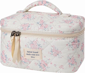 uekeboag Large Travel Quilted Makeup Bag for Women, Floral Cotton Cosmetic Bag, Coquette Aesthetic Floral Toiletry Organizer Bag