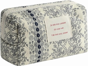 uekeboag Small Cute Floral Quilted Cotton Makeup Bag,Mini Coquette Quilted Cosmetic Pouch with Zipper,Kawaii Travel Toiletry Bags for Purse(02 Navy flower)