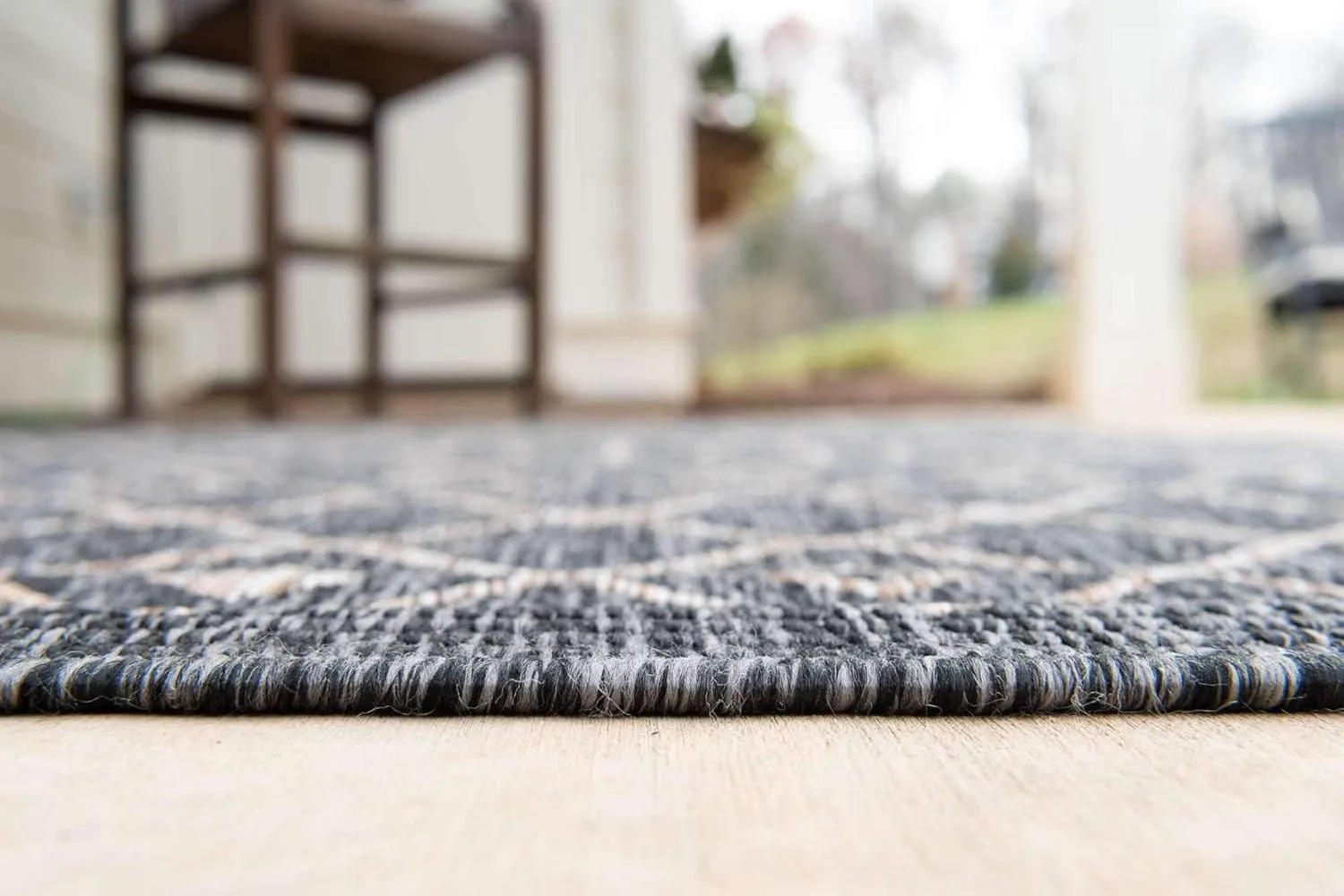 Unique Loom Outdoor Trellis Collection Area Rug - Tribal Trellis (2' x 6' 1" Runner, Charcoal Gray/ Natural)