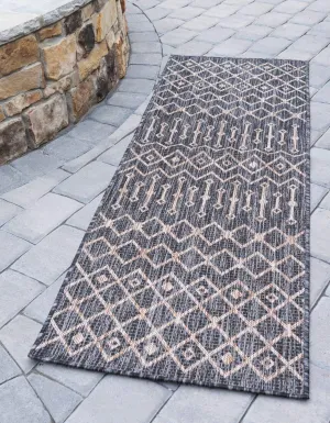 Unique Loom Outdoor Trellis Collection Area Rug - Tribal Trellis (2' x 6' 1" Runner, Charcoal Gray/ Natural)