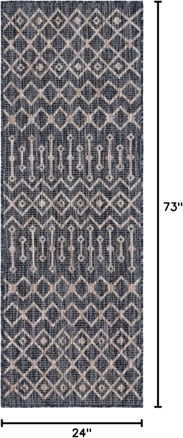 Unique Loom Outdoor Trellis Collection Area Rug - Tribal Trellis (2' x 6' 1" Runner, Charcoal Gray/ Natural)