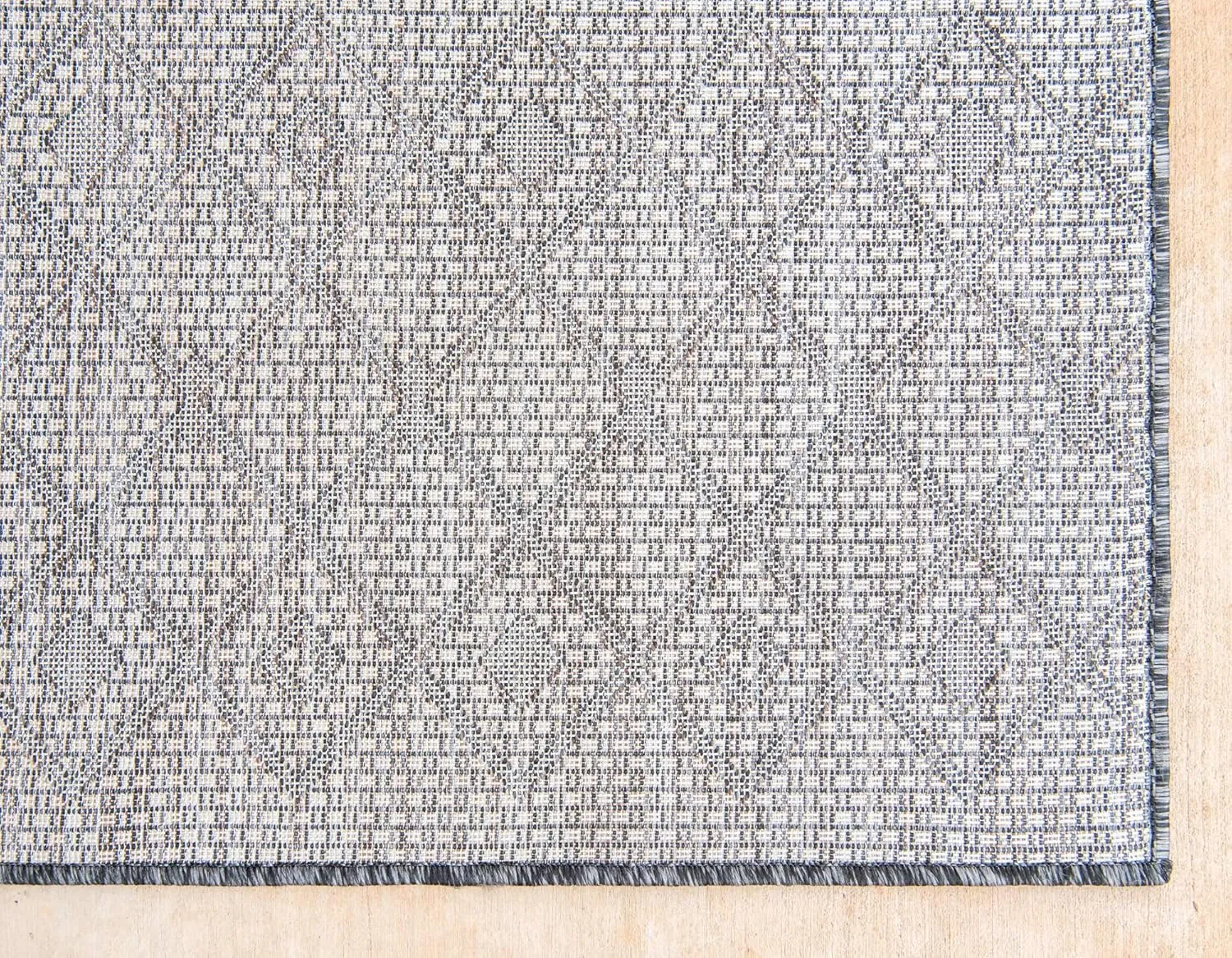 Unique Loom Outdoor Trellis Collection Area Rug - Tribal Trellis (2' x 6' 1" Runner, Charcoal Gray/ Natural)