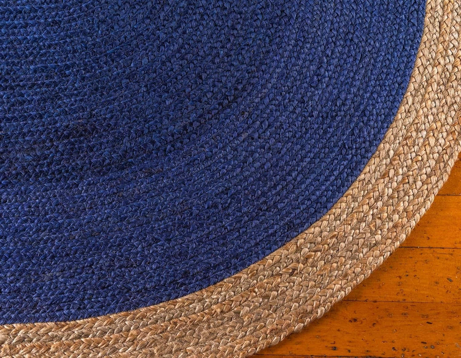 Unique Loom Braided Jute Collection Classic Quality Made Hand Woven with Solid Color Detail, Area Rug (3' 3 x 5' 0 Oval, Navy Blue/ Natural)
