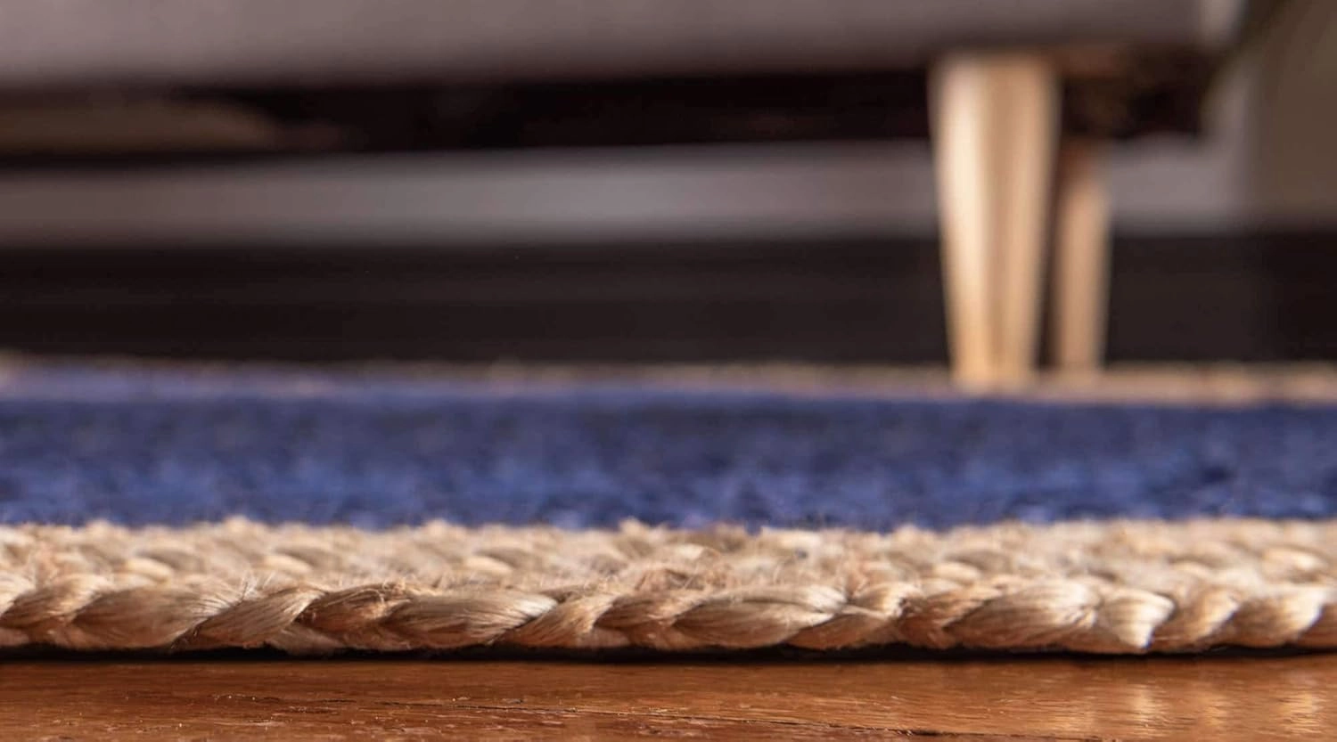 Unique Loom Braided Jute Collection Classic Quality Made Hand Woven with Solid Color Detail, Area Rug (3' 3 x 5' 0 Oval, Navy Blue/ Natural)