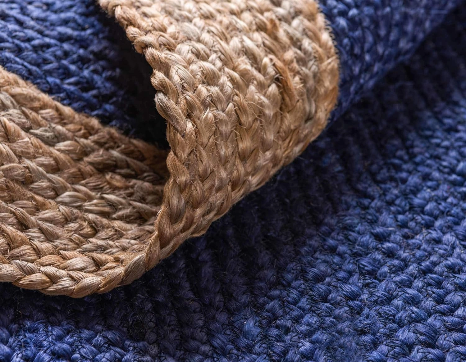 Unique Loom Braided Jute Collection Classic Quality Made Hand Woven with Solid Color Detail, Area Rug (3' 3 x 5' 0 Oval, Navy Blue/ Natural)