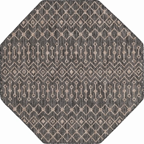 Unique Loom Outdoor Trellis Collection Area Rug - Tribal Trellis (5' 3" Octagon, Charcoal Gray/ Natural)