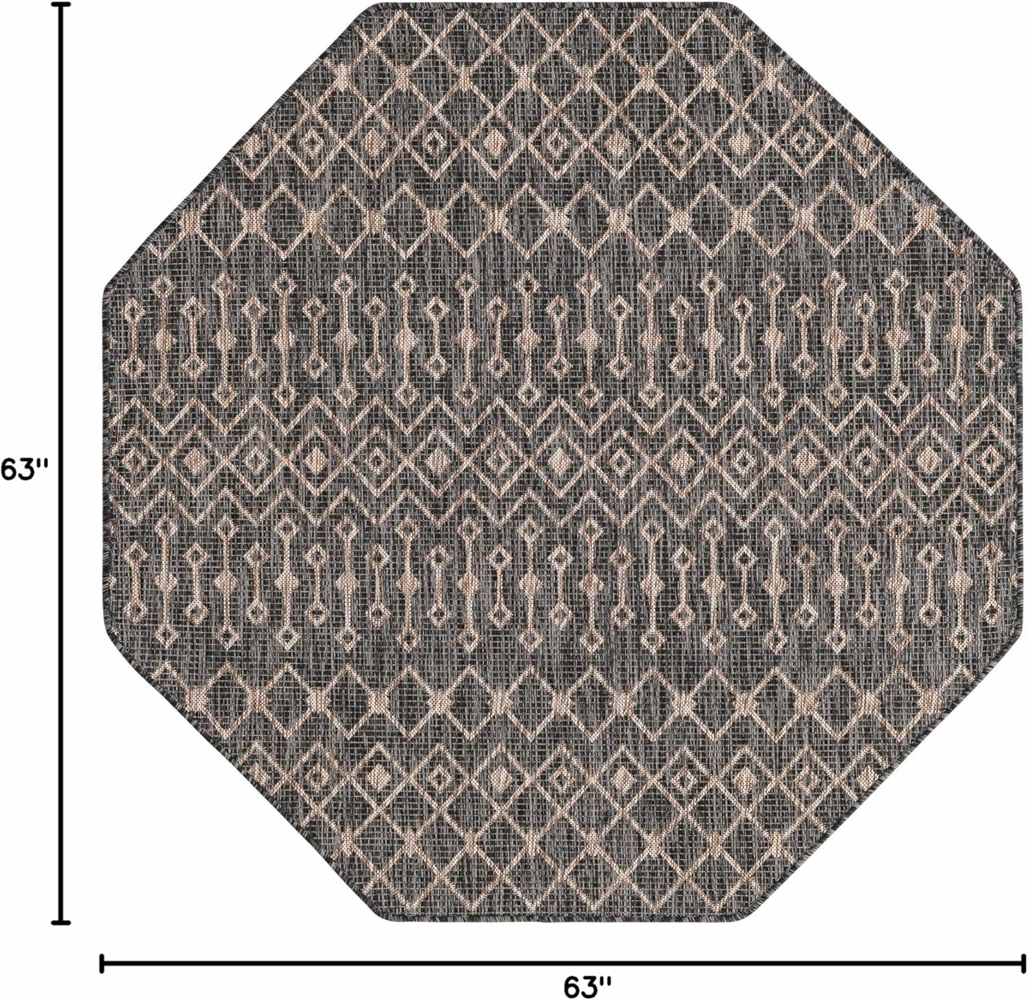 Unique Loom Outdoor Trellis Collection Area Rug - Tribal Trellis (5' 3" Octagon, Charcoal Gray/ Natural)