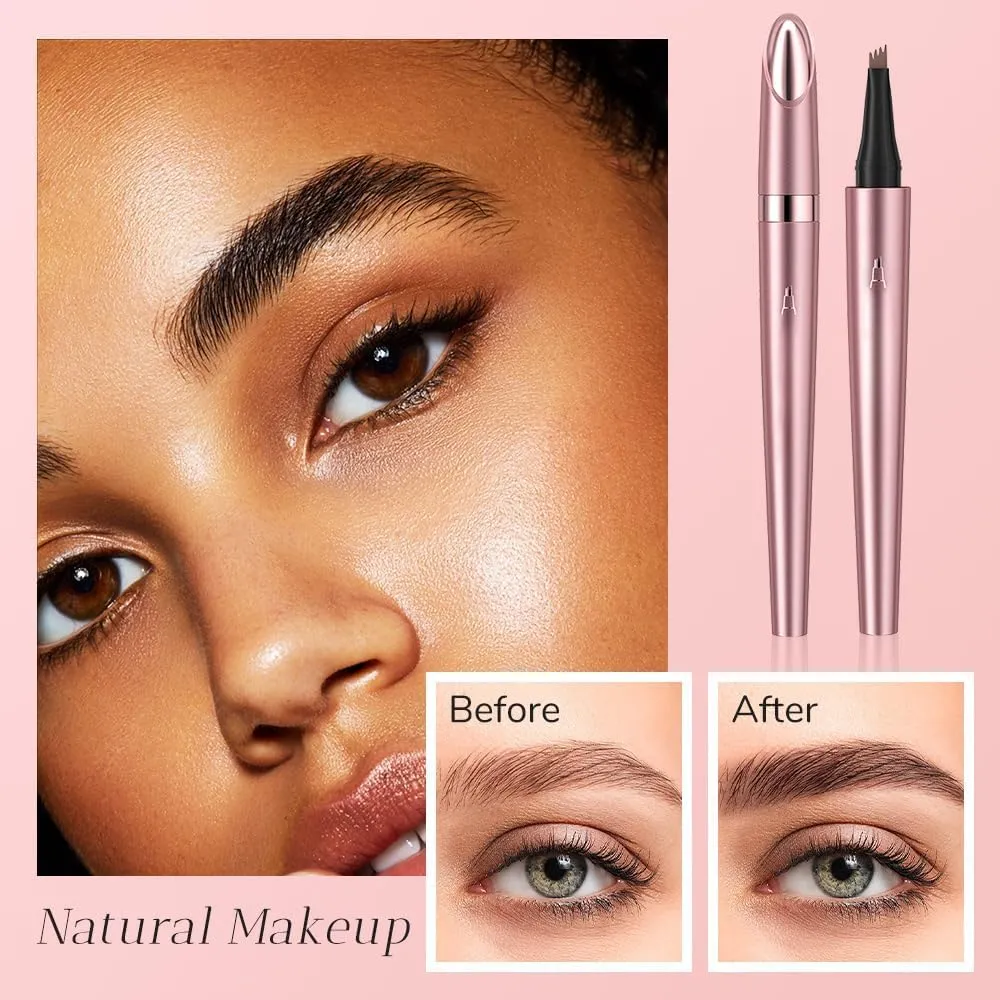 Upgrade Eyebrow Pen, 3D Waterproof Microblading Eyebrow Pencil, 4 Tip Eye Brow Pen, Natural Makeup Long-Lasting Fine Stroke Magic Eyebrow Pencil Stay on All Day (Black)