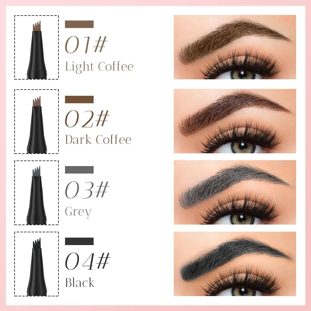 Upgrade Eyebrow Pen, 3D Waterproof Microblading Eyebrow Pencil, 4 Tip Eye Brow Pen, Natural Makeup Long-Lasting Fine Stroke Magic Eyebrow Pencil Stay on All Day (Black)
