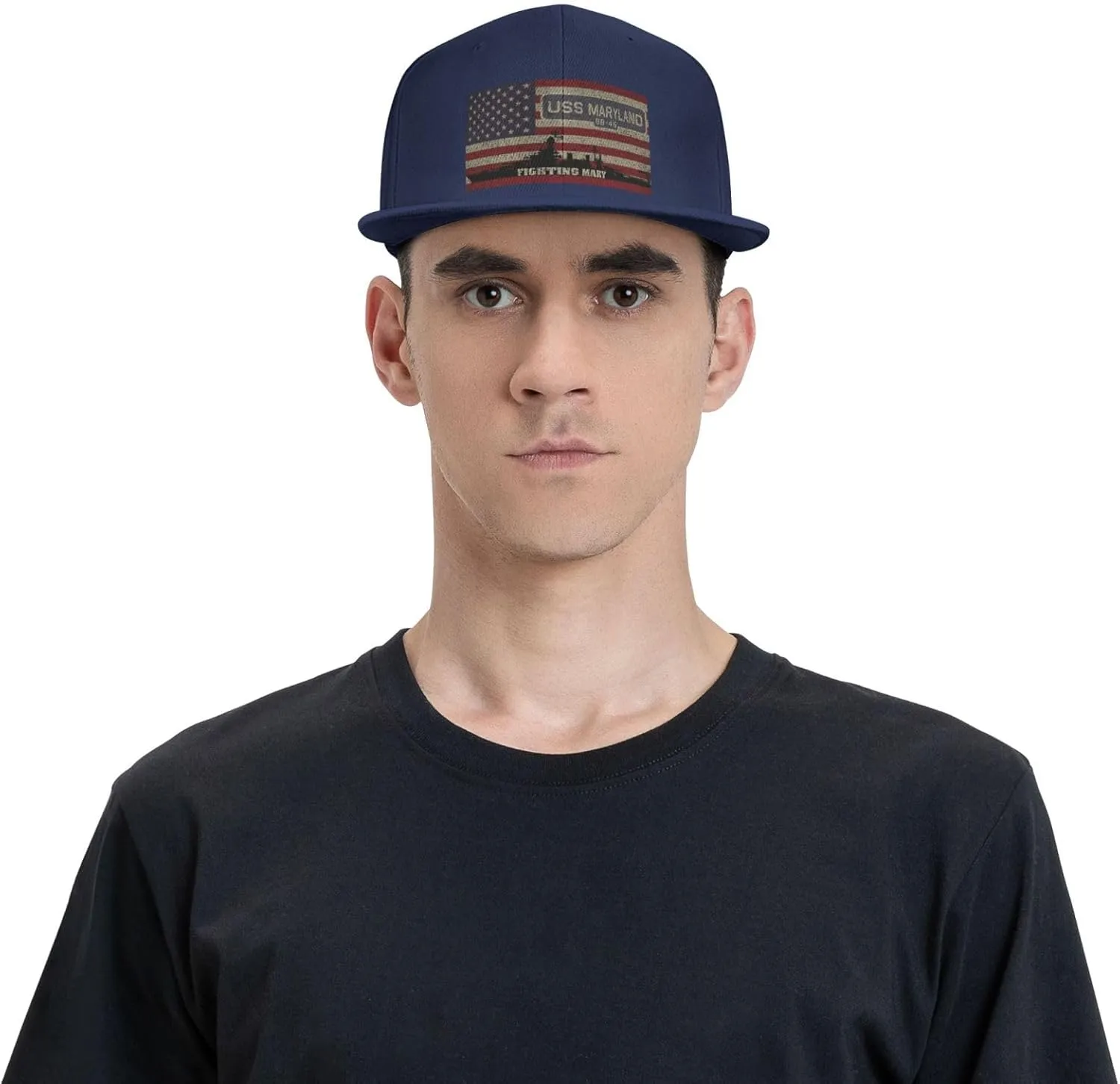 USS Maryland BB-46 Vintage Battleship American Flag Unisex Flat Brim Visor hat Adjustable Baseball Cap