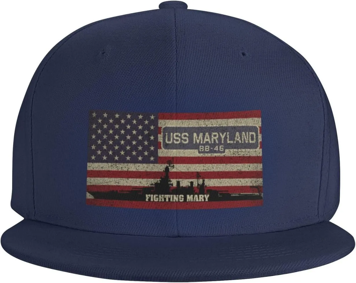 USS Maryland BB-46 Vintage Battleship American Flag Unisex Flat Brim Visor hat Adjustable Baseball Cap
