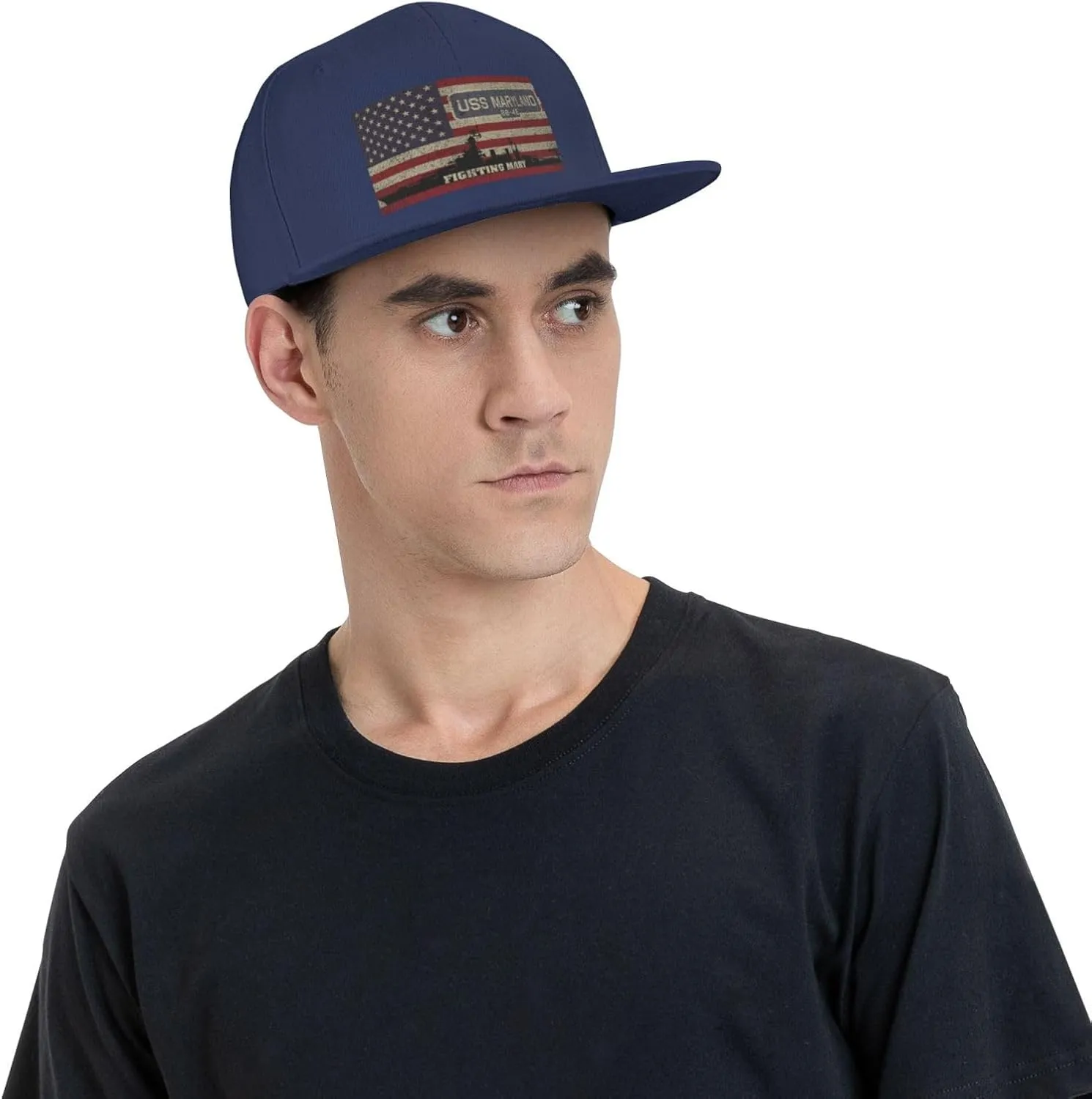 USS Maryland BB-46 Vintage Battleship American Flag Unisex Flat Brim Visor hat Adjustable Baseball Cap