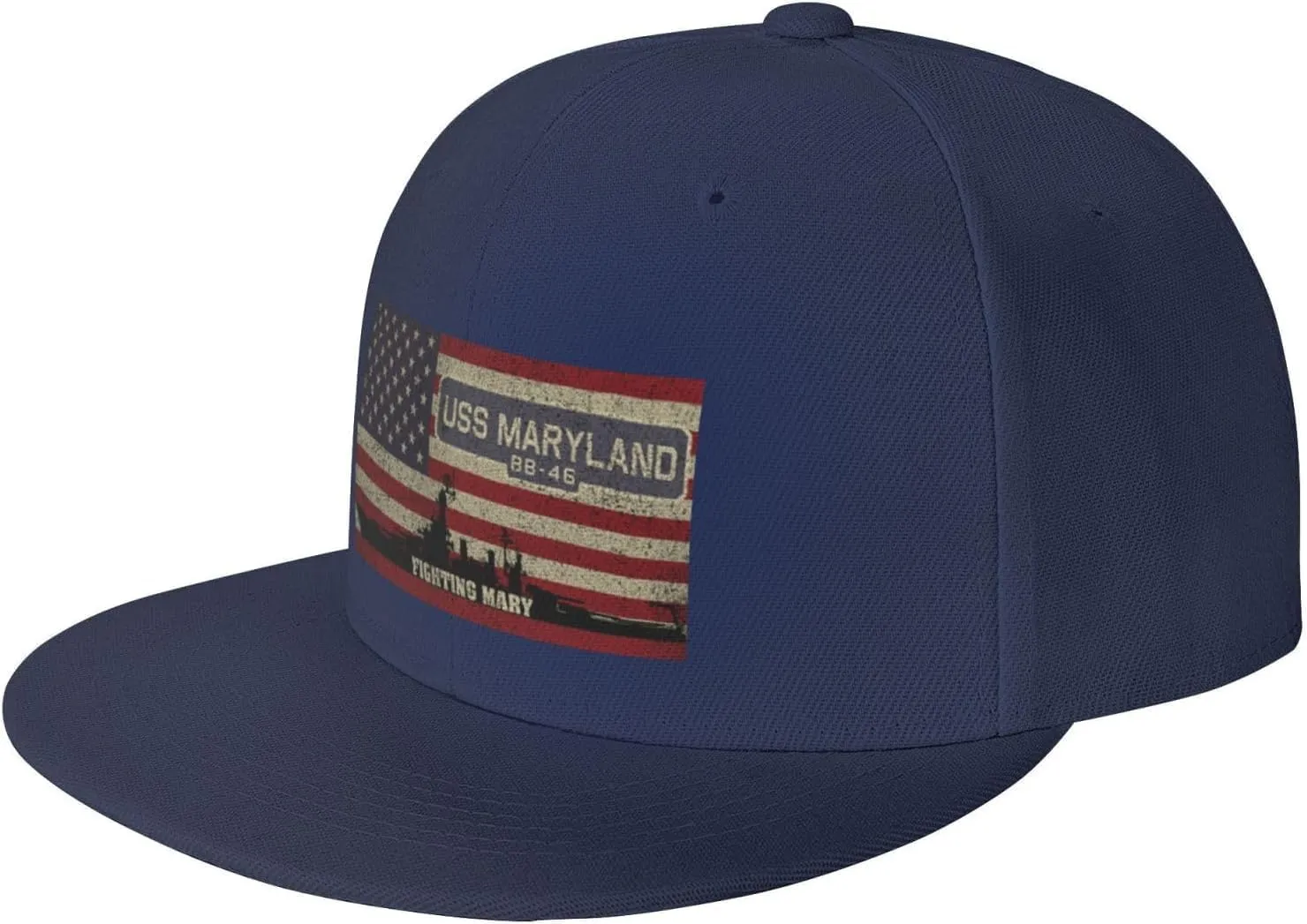 USS Maryland BB-46 Vintage Battleship American Flag Unisex Flat Brim Visor hat Adjustable Baseball Cap