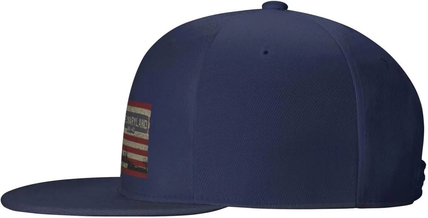 USS Maryland BB-46 Vintage Battleship American Flag Unisex Flat Brim Visor hat Adjustable Baseball Cap