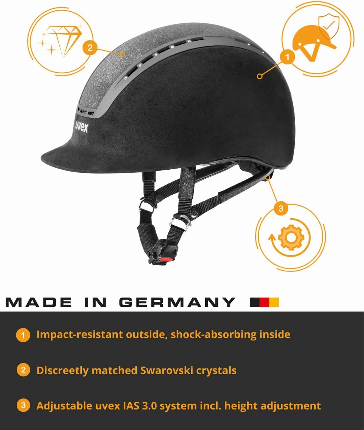 uvex suxxeed Glamour Horse Riding Helmet for Women & Men - Adjustable & Excellent Ventilated Helmet with Swarovski Elements