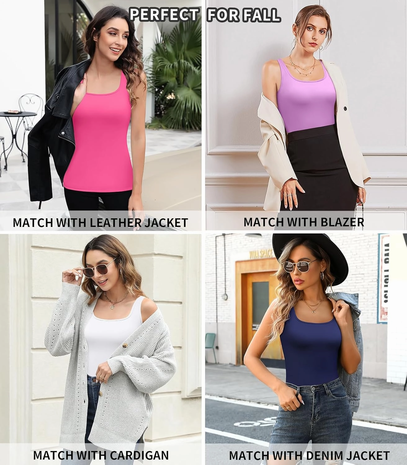V FOR CITY Women's Tank Top with Built in Bras Adjustable Wide Strap Padded Camisole Summer Cami Shirts