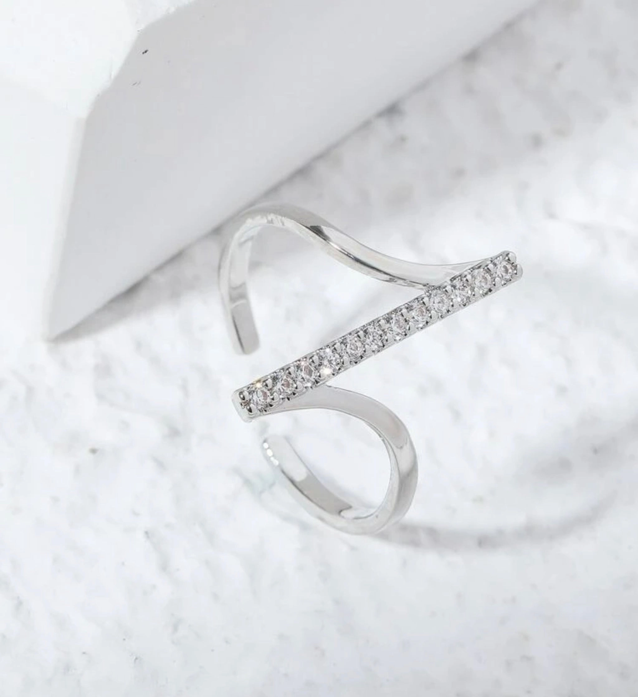 V Shape Design Cubic Zirconia Silver Ring