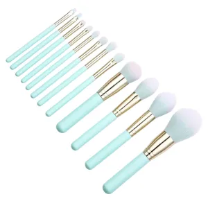 Vaguelly 12pcs Makeup Brush Set Makeup up Mint Green Makeup Green Makeup Brush Kit Makeup Kit Makeup Brushes with Labels Cute Makeup Brushes Blending Brush for Makeup Wooden