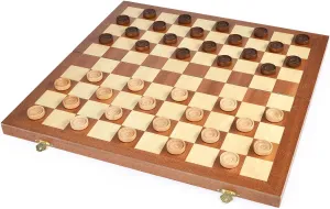 VAMSLOVE 15inch Checkers Folding Wooden Game Set, 100 Square Checkerboard International Checkers Draughts Board 10x10 for Kids with Pieces Storage Slots (Instructions Included)