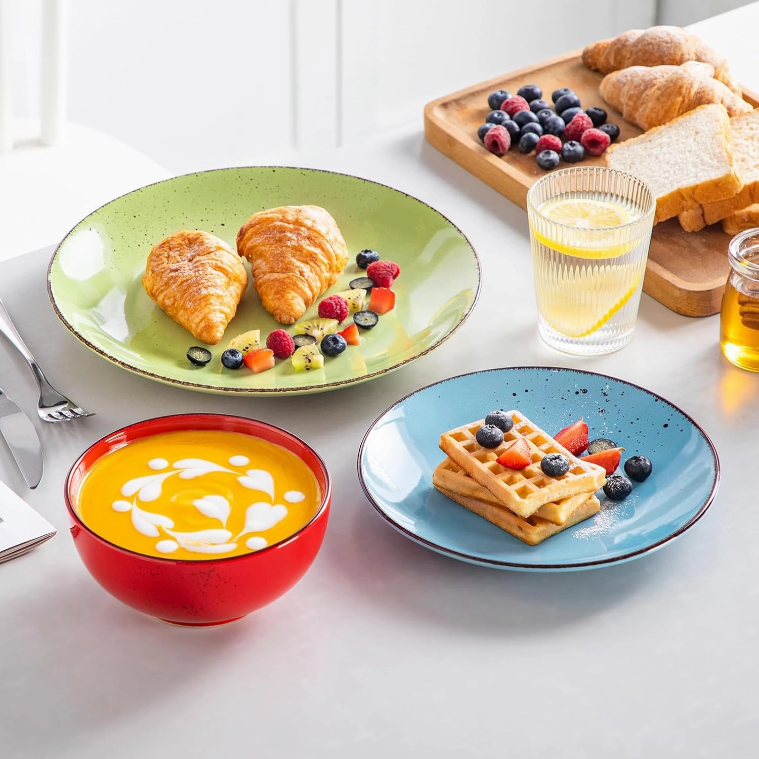 vancasso Navia Dinnerware Sets, Stoneware Plates and Bowls Sets, Dinner Salad Dessert Plates and Cereal Bowls Set, Dishes Set for 4, Spray Spot Patterned, Multi-Color