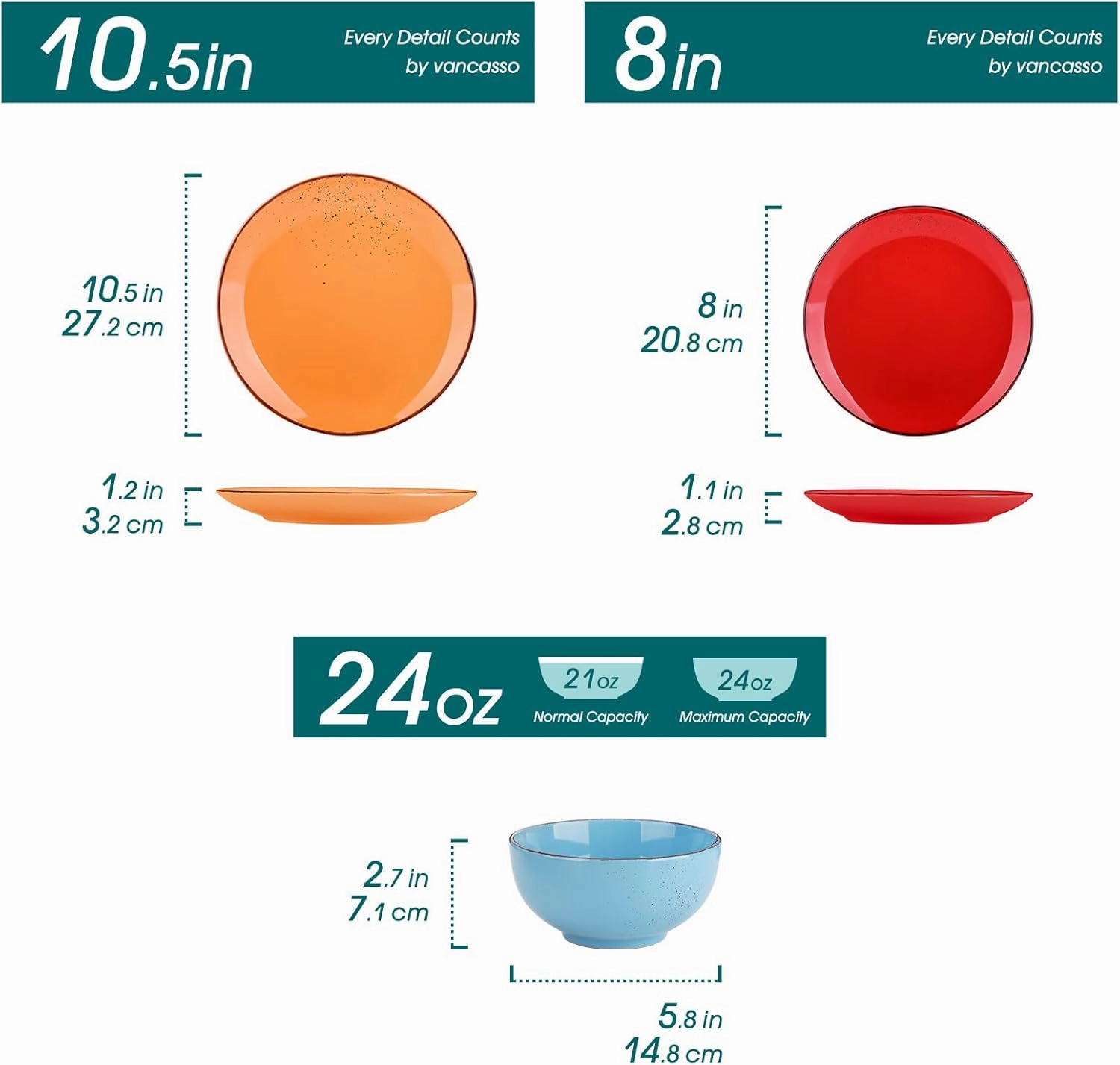 vancasso Navia Dinnerware Sets, Stoneware Plates and Bowls Sets, Dinner Salad Dessert Plates and Cereal Bowls Set, Dishes Set for 4, Spray Spot Patterned, Multi-Color