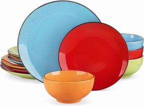 vancasso Navia Dinnerware Sets, Stoneware Plates and Bowls Sets, Dinner Salad Dessert Plates and Cereal Bowls Set, Dishes Set for 4, Spray Spot Patterned, Multi-Color
