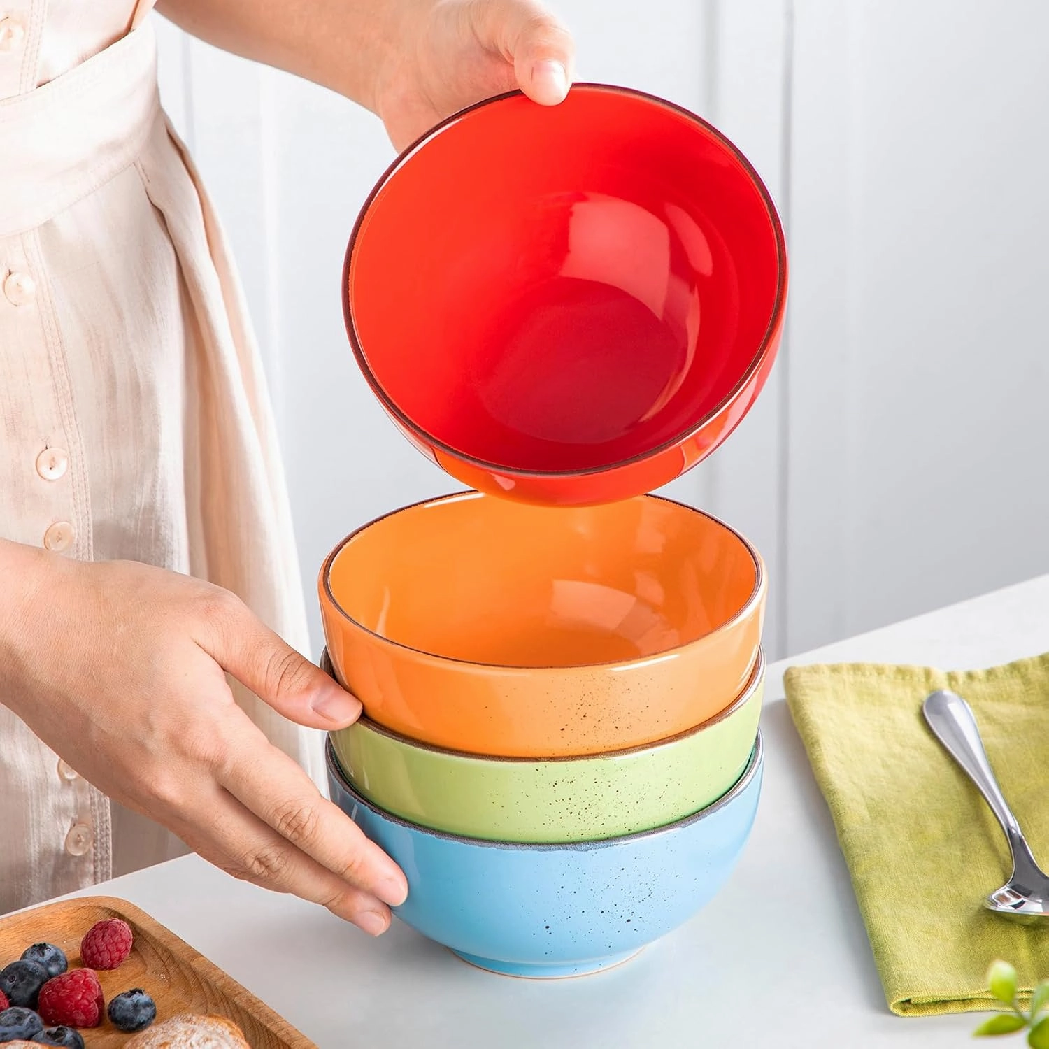 vancasso Navia Dinnerware Sets, Stoneware Plates and Bowls Sets, Dinner Salad Dessert Plates and Cereal Bowls Set, Dishes Set for 4, Spray Spot Patterned, Multi-Color