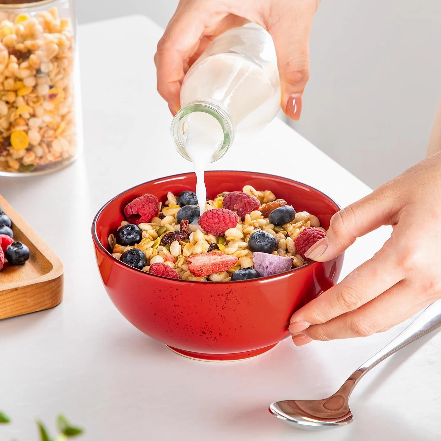 vancasso Navia Dinnerware Sets, Stoneware Plates and Bowls Sets, Dinner Salad Dessert Plates and Cereal Bowls Set, Dishes Set for 4, Spray Spot Patterned, Multi-Color