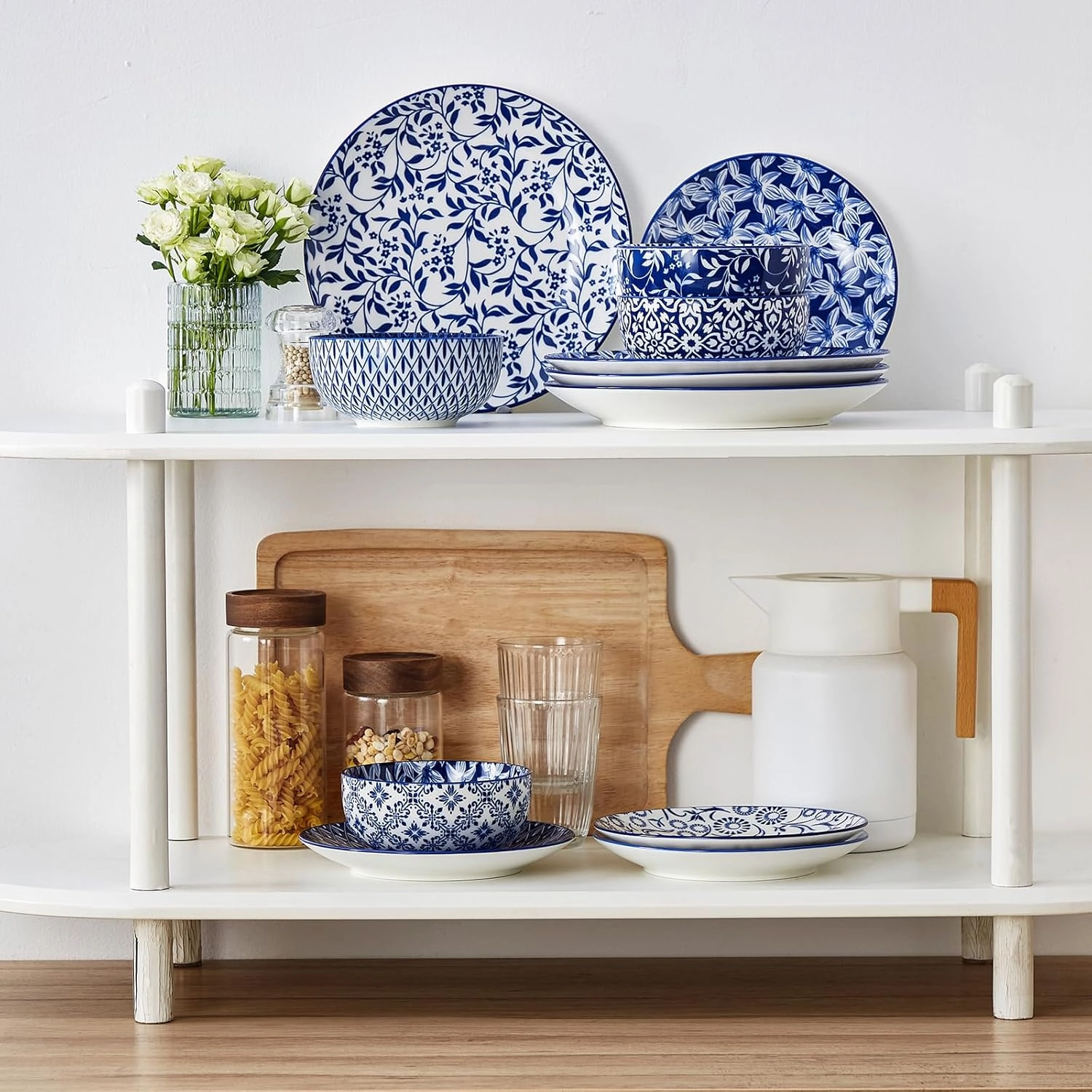 vancasso SELENE Plates and Bowls Set for 4, 12 Pieces Dinnerware Sets, Mircowave and Dishwasher Safe Dishes Set, Porcelain Blue Dinnerware