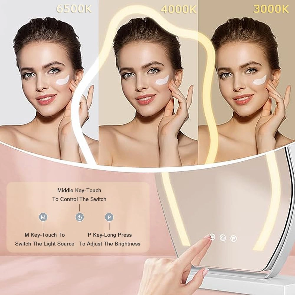 Vanity Mirror with LED Lights, 360° Rotation Tabletop Makeup Mirror with Touch Control, 3 Light Modes and Adjustable Brightness, Hollywood Cloud Shape Mirror, Tabletop Mirror with Magnification, Gold
