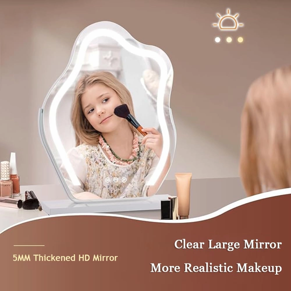 Vanity Mirror with LED Lights, 360° Rotation Tabletop Makeup Mirror with Touch Control, 3 Light Modes and Adjustable Brightness, Hollywood Cloud Shape Mirror, Tabletop Mirror with Magnification, Gold