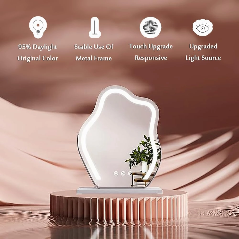 Vanity Mirror with LED Lights, 360° Rotation Tabletop Makeup Mirror with Touch Control, 3 Light Modes and Adjustable Brightness, Hollywood Cloud Shape Mirror, Tabletop Mirror with Magnification, Gold