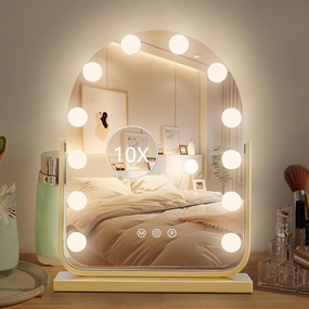 Vanity Mirror with Lights,17.3"×13" Lighted Makeup Mirror with 12 Dimmable LED Bulbs,10X Magnification Smart Touch Control Hollywood Mirror with Lights,3 Colors Dimmable,360° Rotation (Gold)