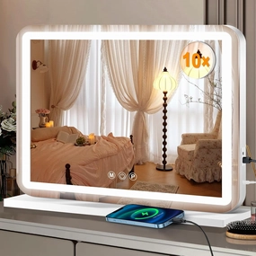 Vanity Mirror with Lights, Led Makeup Mirror, Smart Touch 3 Color Lights, Aluminum Metal Frame,USB Charging Port（23" x 18"）