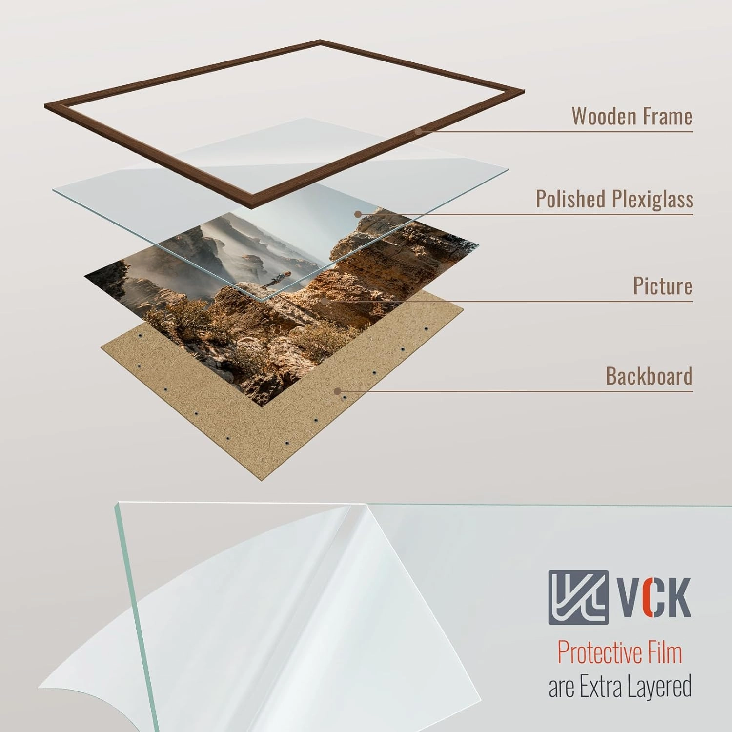 VCK 20x28 Picture Frame 3 Pack, Brown Wood Poster Frame with Exclusive Wood Grain, Wall Mounting Hanging