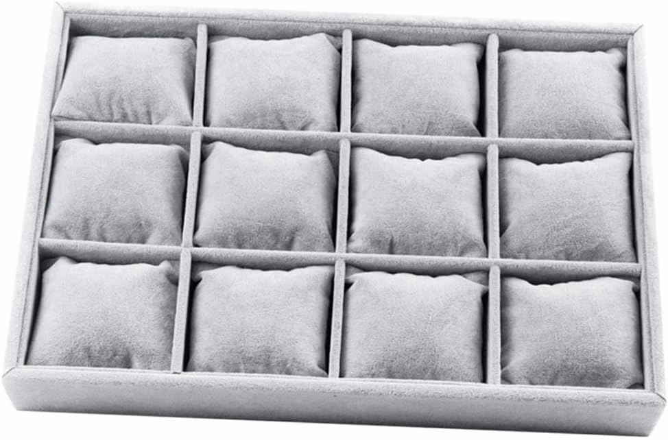 Velvet Jewelry Display Tray | 12 Grids Bracelet Watch Holder | Multifunctional Jewelry Organizer Case | Stackable Jewelry Storage Box for Women Girls