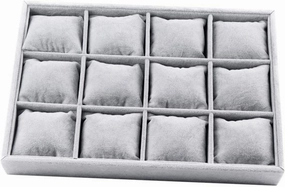 Velvet Jewelry Display Tray | 12 Grids Bracelet Watch Holder | Multifunctional Jewelry Organizer Case | Stackable Jewelry Storage Box for Women Girls