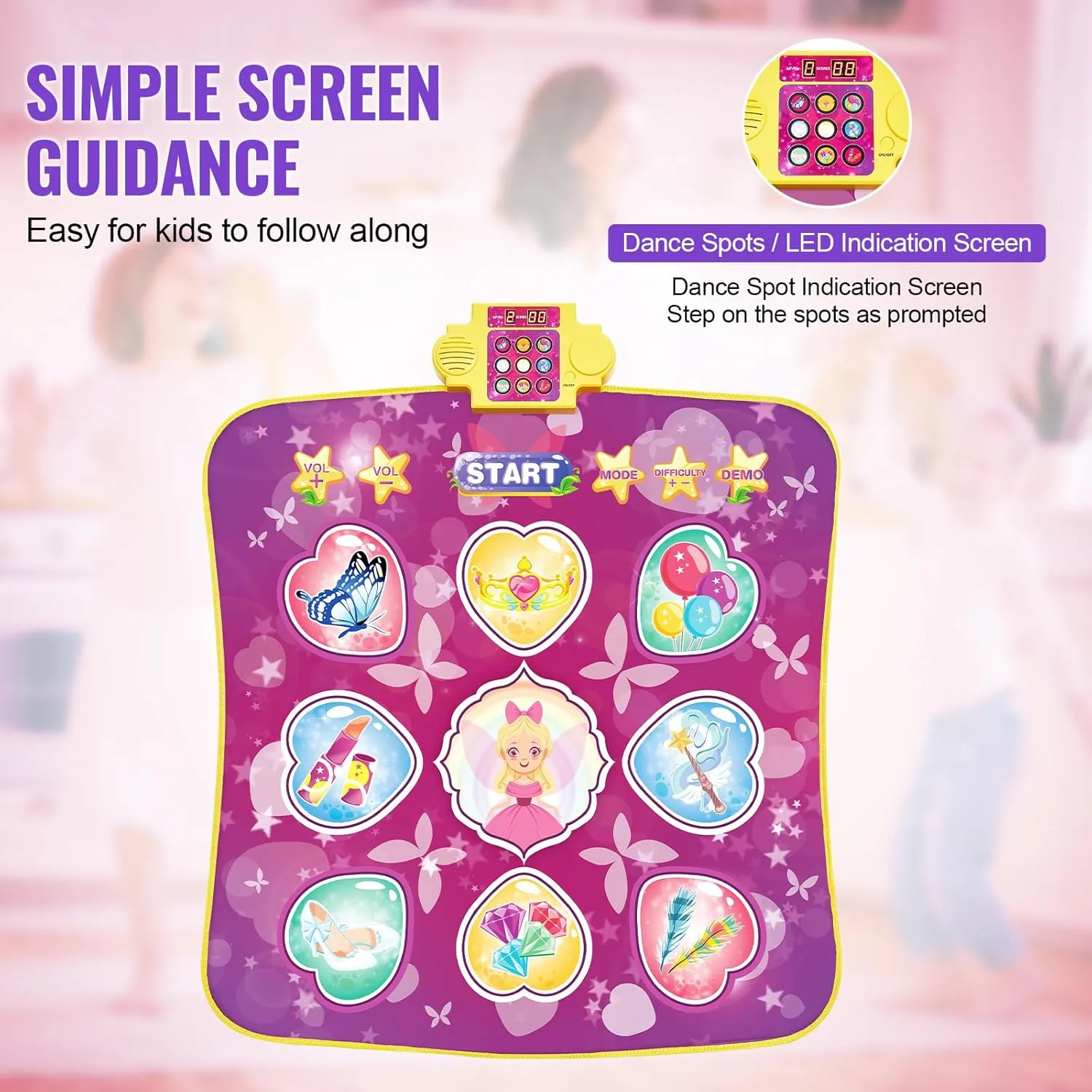 VEVOR Dance Mat, 9-Button Rhythm Step Play Mat, Electronic Dance Pad with 3 Game Modes, Adjustable Volume, Built-in Music, 8 Challenge Levels, Birthday Toys Gifts for 3  Year Old Girls