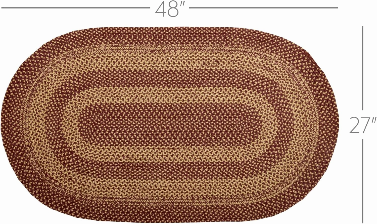 VHC Brands Burgundy Tan Jute Rug Oval w/Pad 27x48