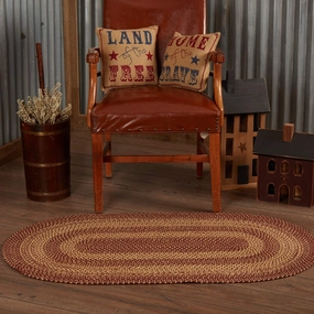 VHC Brands Burgundy Tan Jute Rug Oval w/Pad 27x48
