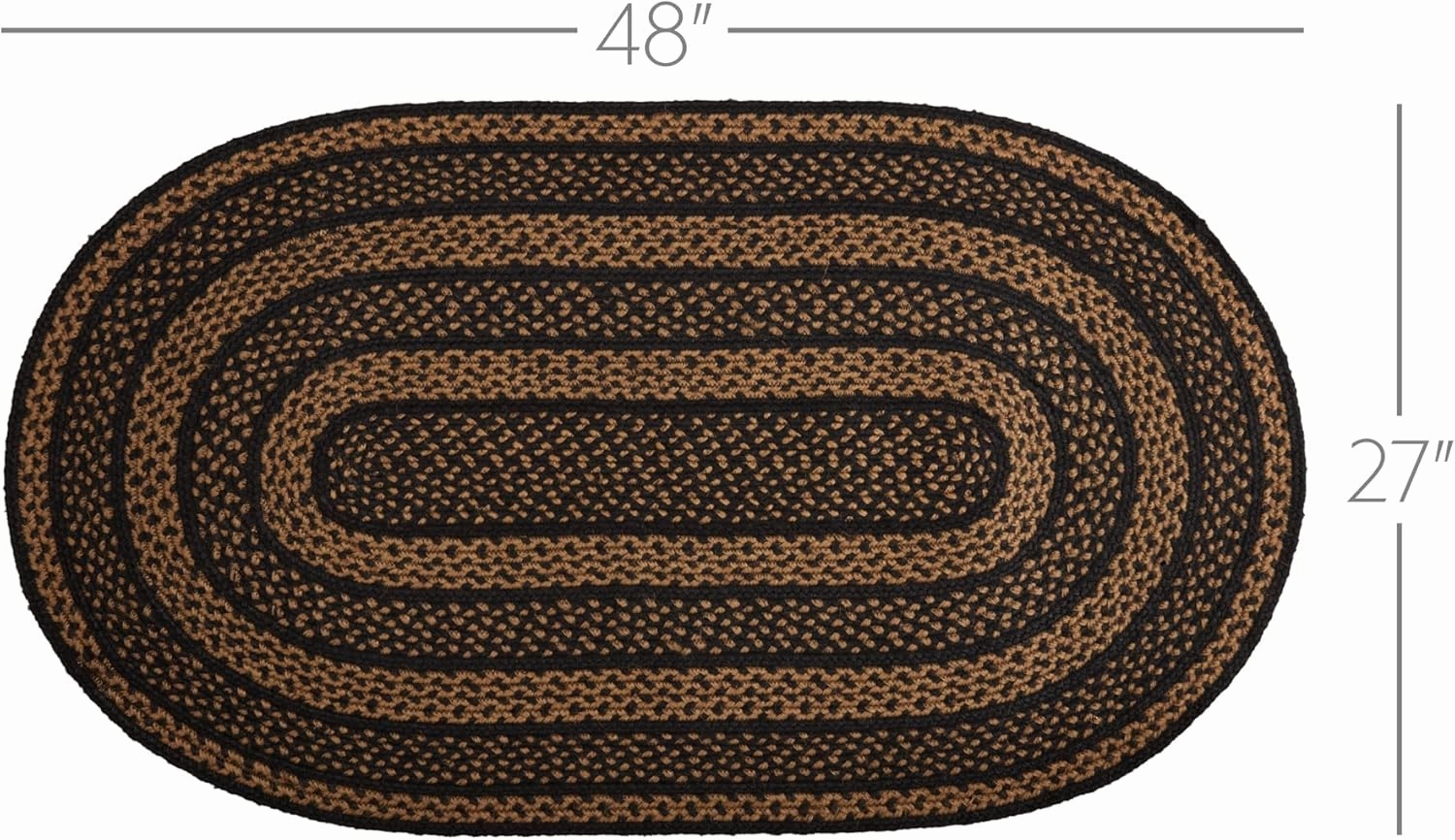 VHC Brands Farmhouse Primitive Jute Black Striped Accent Rug Oval w/Floor Pad 27"x48"