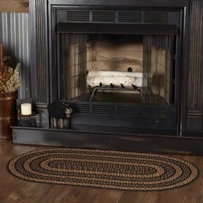 VHC Brands Farmhouse Primitive Jute Black Striped Accent Rug Oval w/Floor Pad 27"x48"