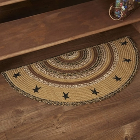 VHC Brands Kettle Grove Primitive Jute Tan Accent Rug Half Circle Stencil Stars w/Floor Pad 16.5"x33"