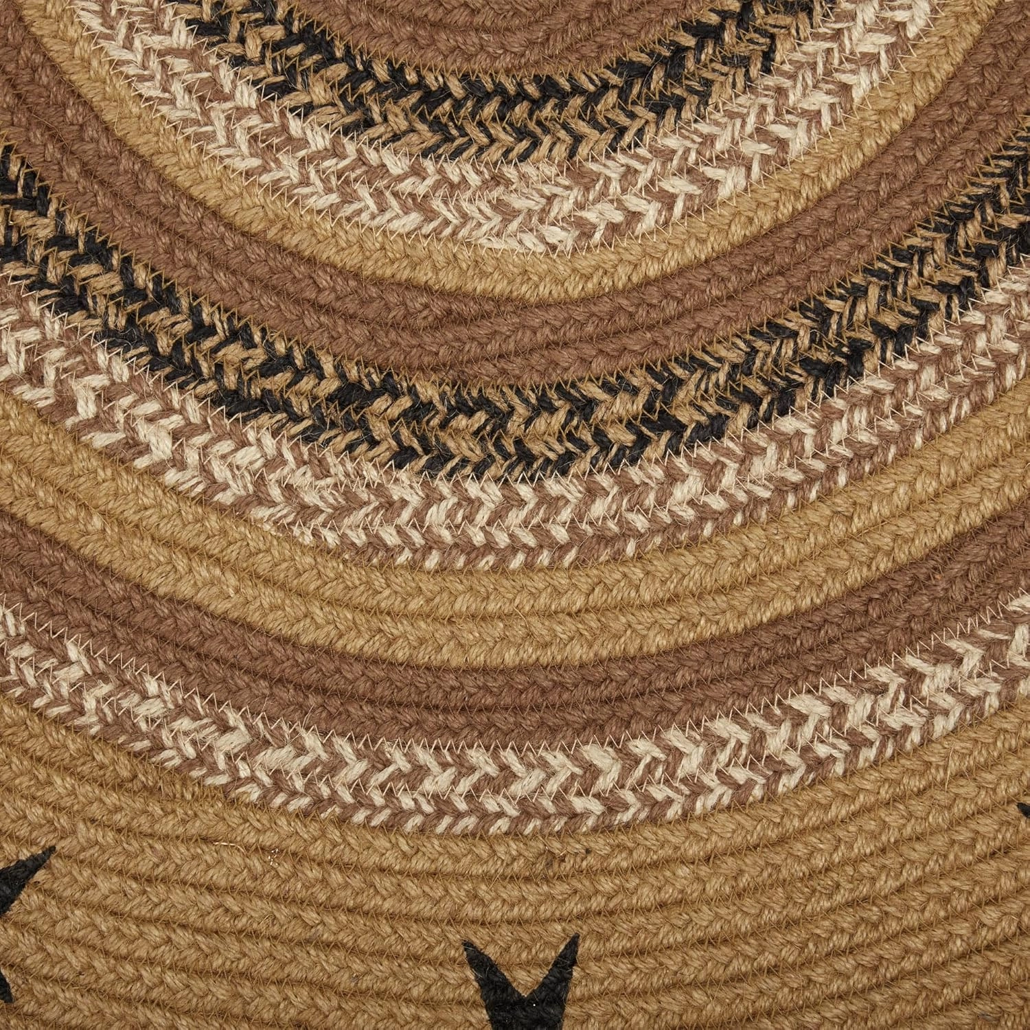 VHC Brands Kettle Grove Primitive Jute Tan Accent Rug Half Circle Stencil Stars w/Floor Pad 16.5"x33"