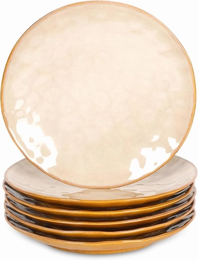 vicrays Ceramic Dinner Plates Set, 10.5 Inch, Set of 6, Round, Microwave, Oven, Dishwasher Safe, Porcelain Fluted Suitable for Steak, Pasta, Pizza, Home, Party, Restaurant (Beige)
