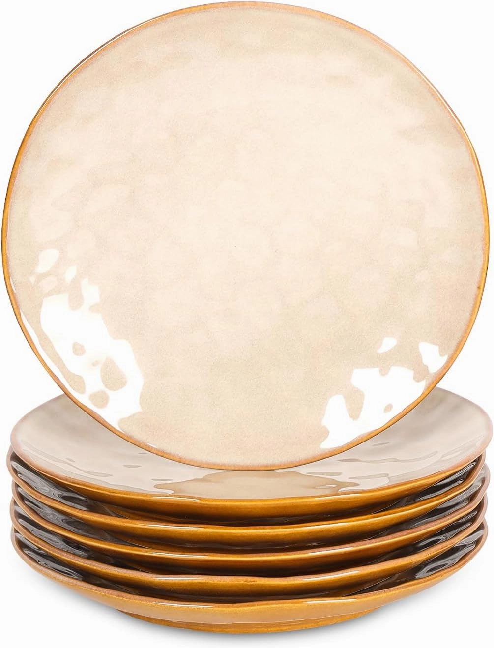 vicrays Ceramic Dinner Plates Set, 10.5 Inch, Set of 6, Round, Microwave, Oven, Dishwasher Safe, Porcelain Fluted Suitable for Steak, Pasta, Pizza, Home, Party, Restaurant (Beige)